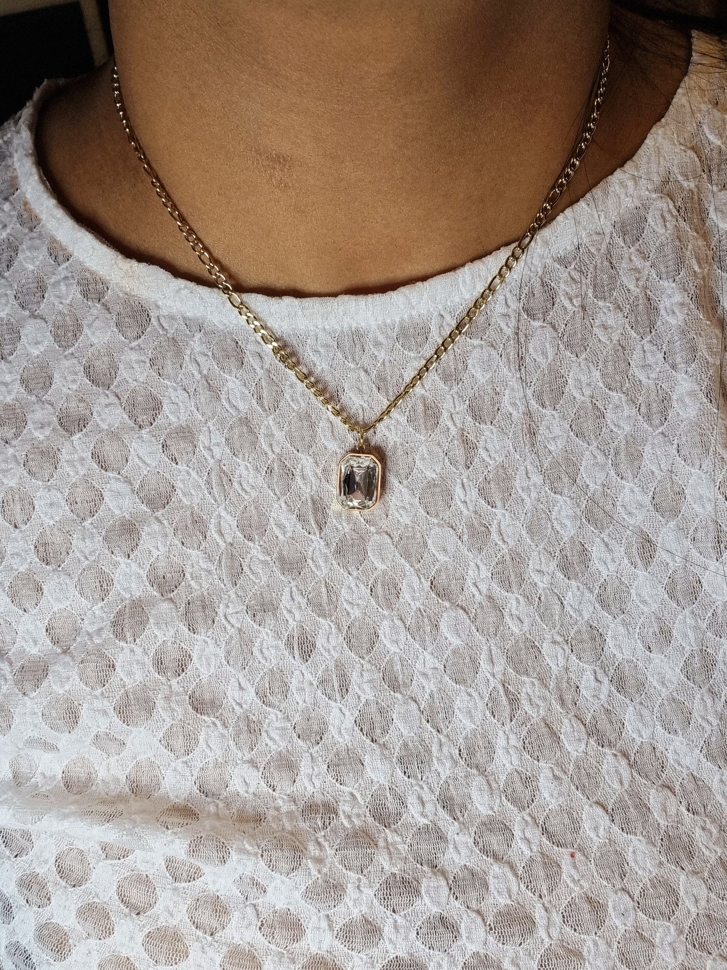 Simple necklace GEMA with zirconia pendant (black)