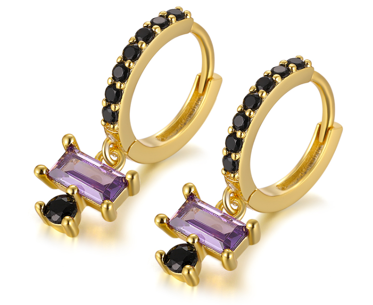 Moderne HOOPS BAHAMAS aus 925er Sterlingsilber mit schwarze und lila Zirconiastein