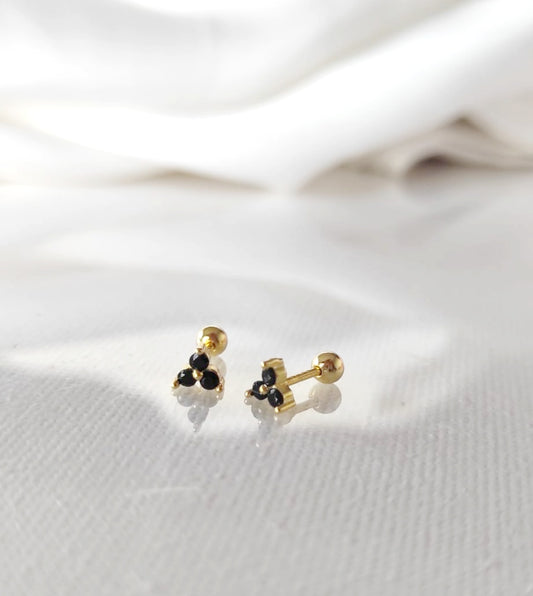 Modern CAPRICHO stud earrings made of 925 sterling silver with black zirconia stone