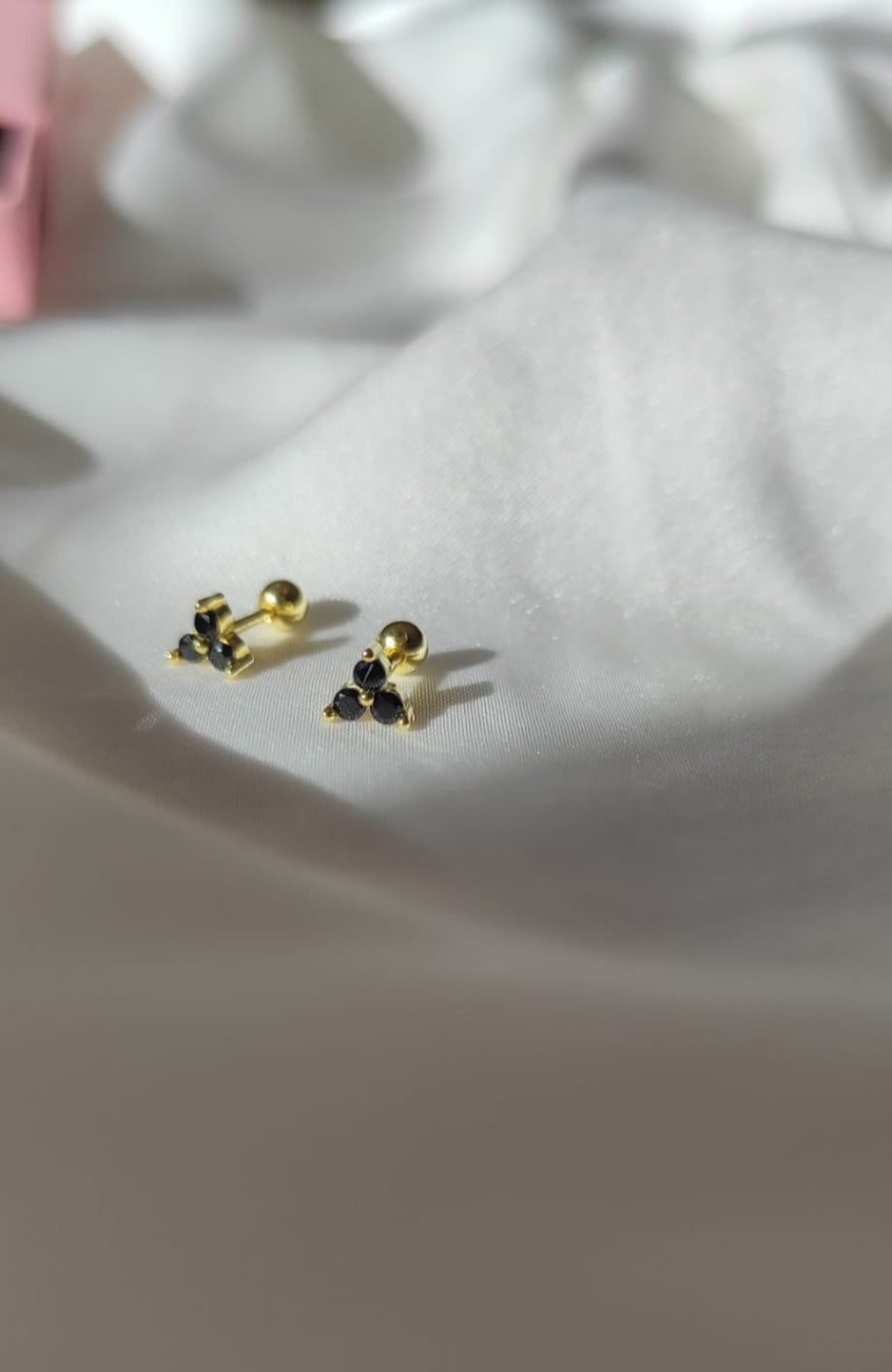 Modern CAPRICHO stud earrings made of 925 sterling silver with black zirconia stone