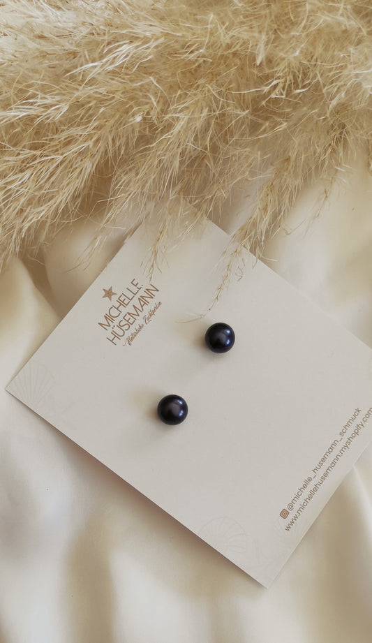 Delicate and simple earrings FLOR DE LOTO with natural pearl (night blue, white)