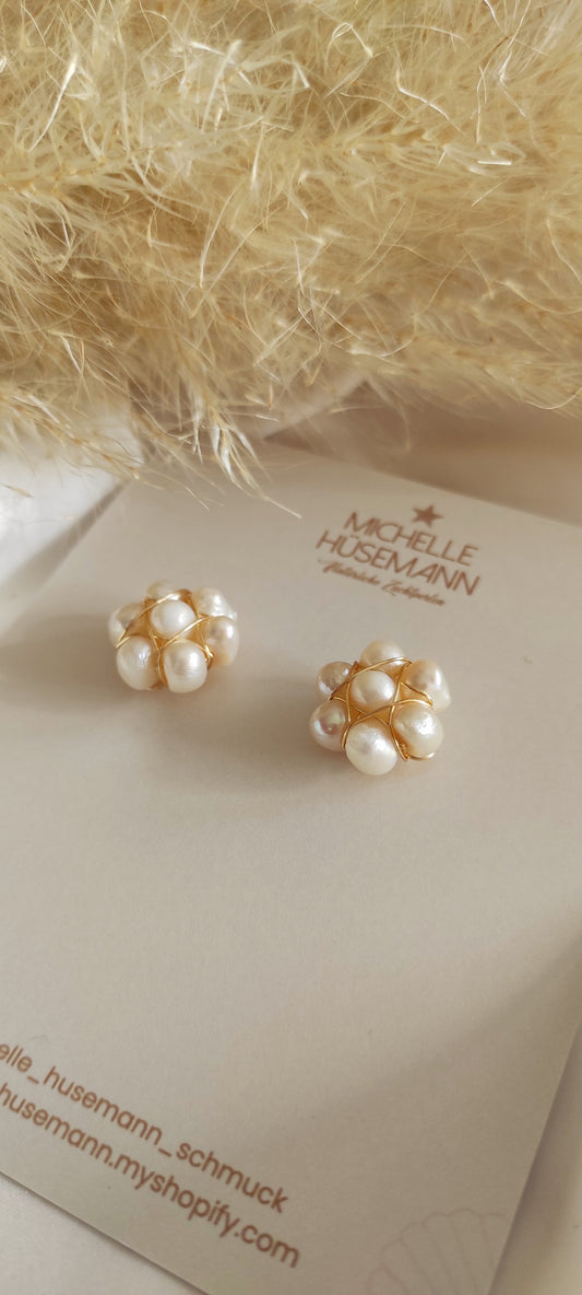 Atractivos pendientes en forma de flor MARGARITA con perlas naturales