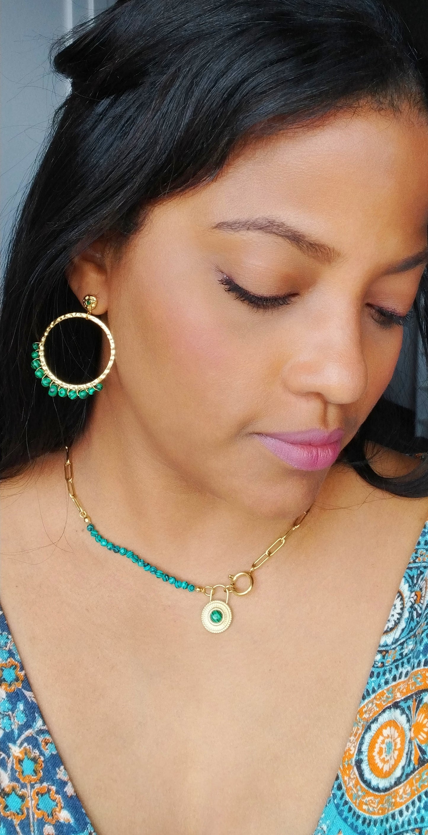 Great earrings CURAZAO with green malachite stone