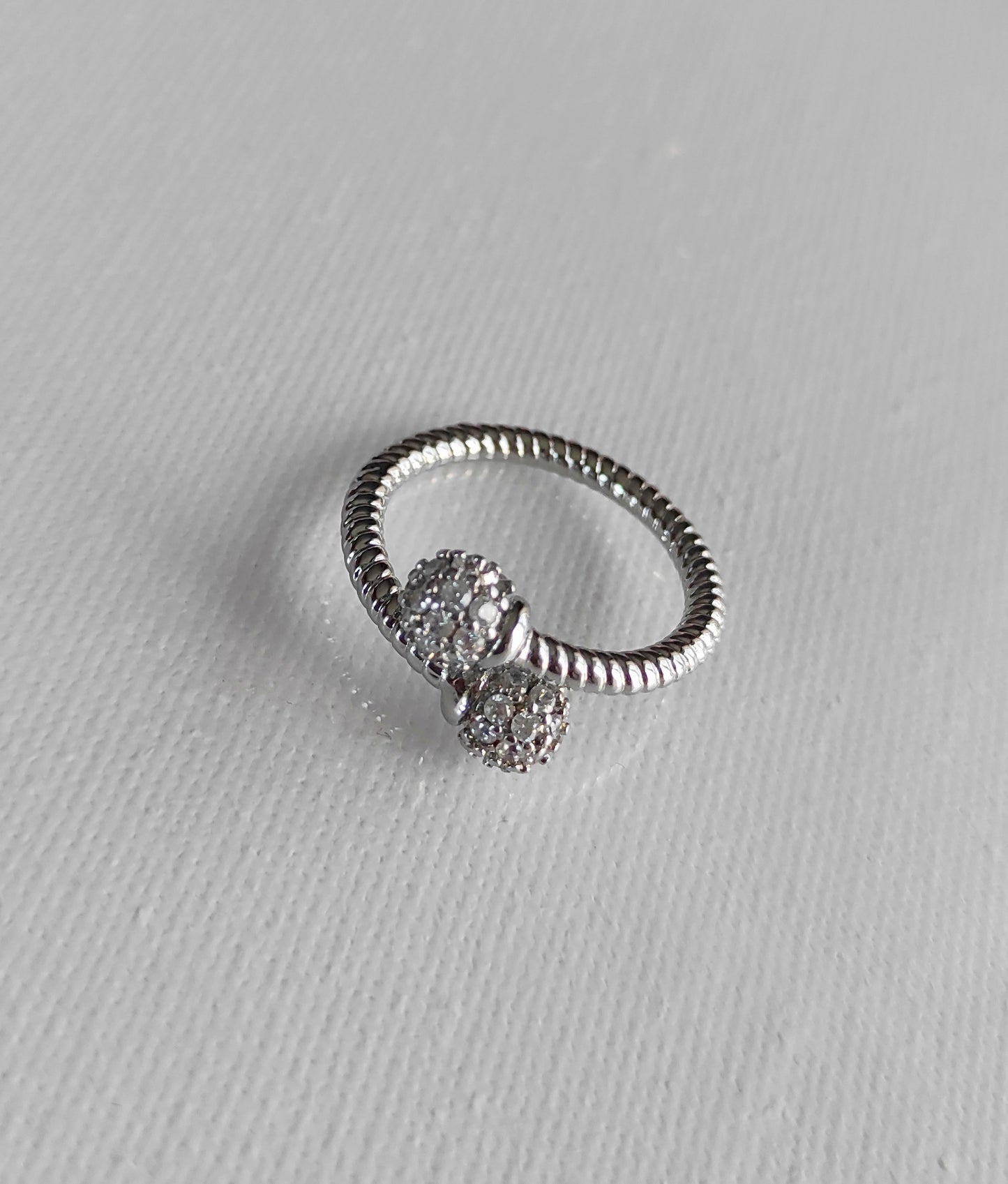 Adjustable ring GEORGIA made of stainless steel with two small balls and zirconia stones (silver and gold)