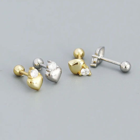 Real silver 925 CHIC heart-shaped stud earrings with gemstone (color silver)