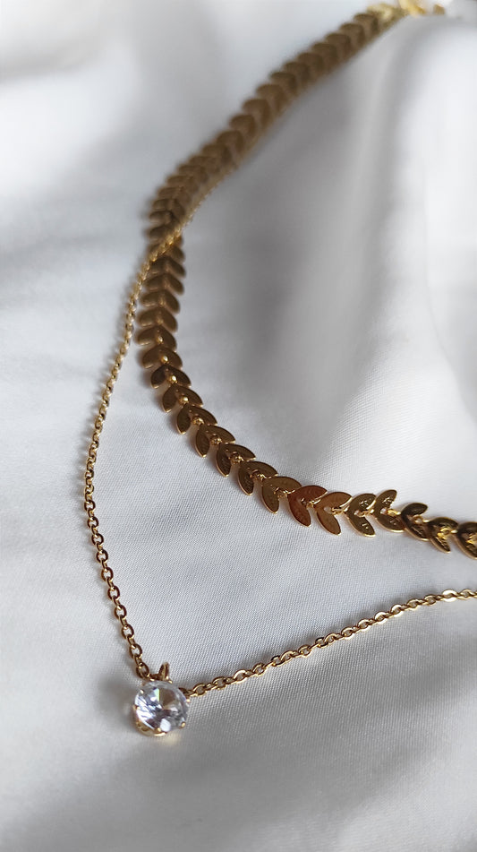 Double necklace DESTELLO with small round zirconia pendant
