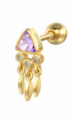 Sweet solitaire piercing, EGIPTO made of 925 sterling silver with purple and white zirconia stone 